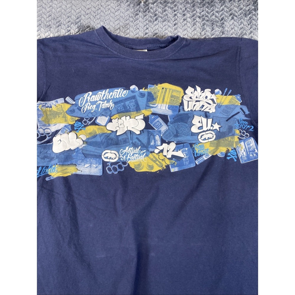 Y2K Ecko Unltd T Shirt Mens XL Graffiti Design Dark Blue - Picture 4 of 8